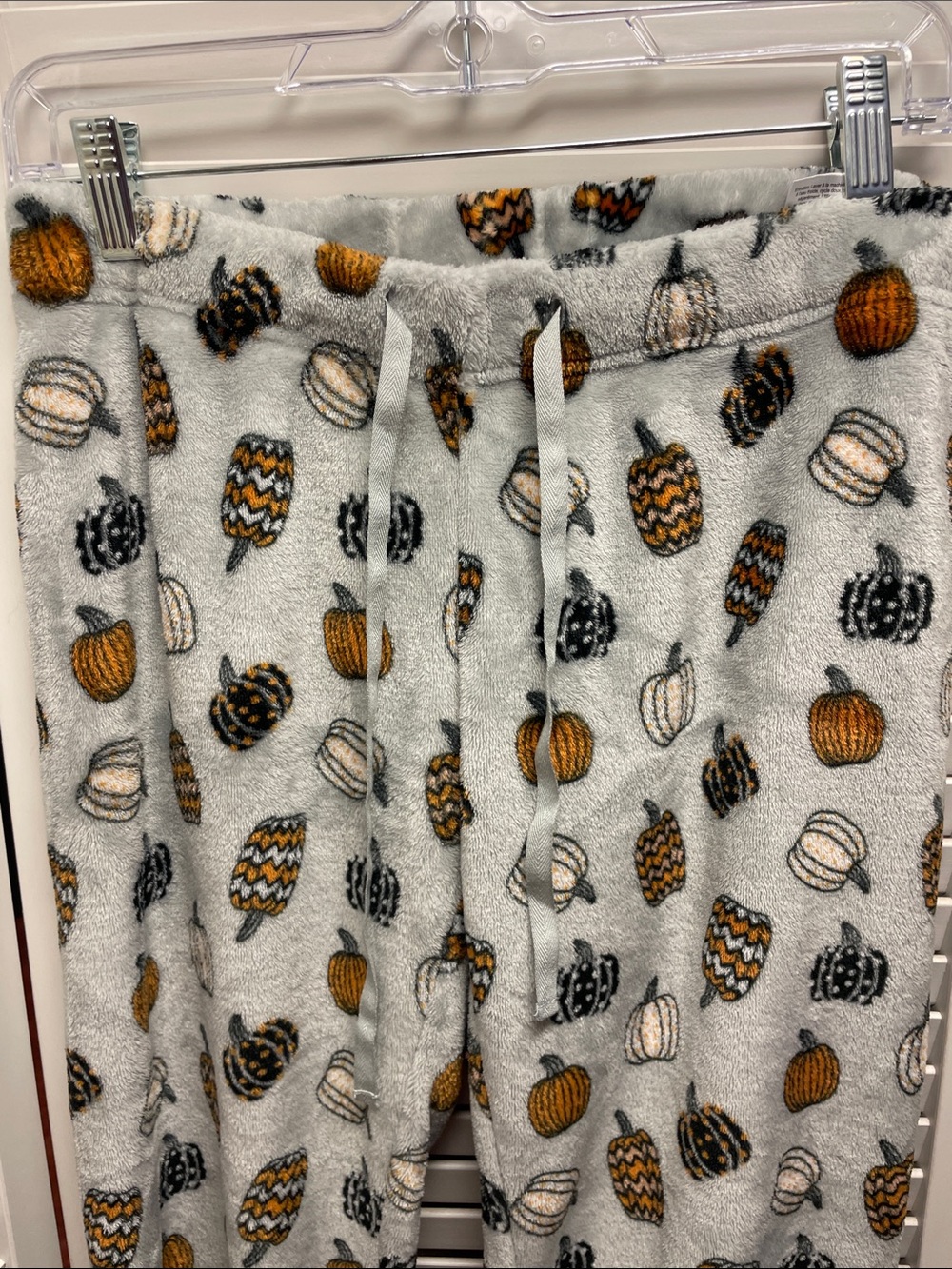 Cozy Pumpkin Print Fleece Pajama Pants - Gray/Orange